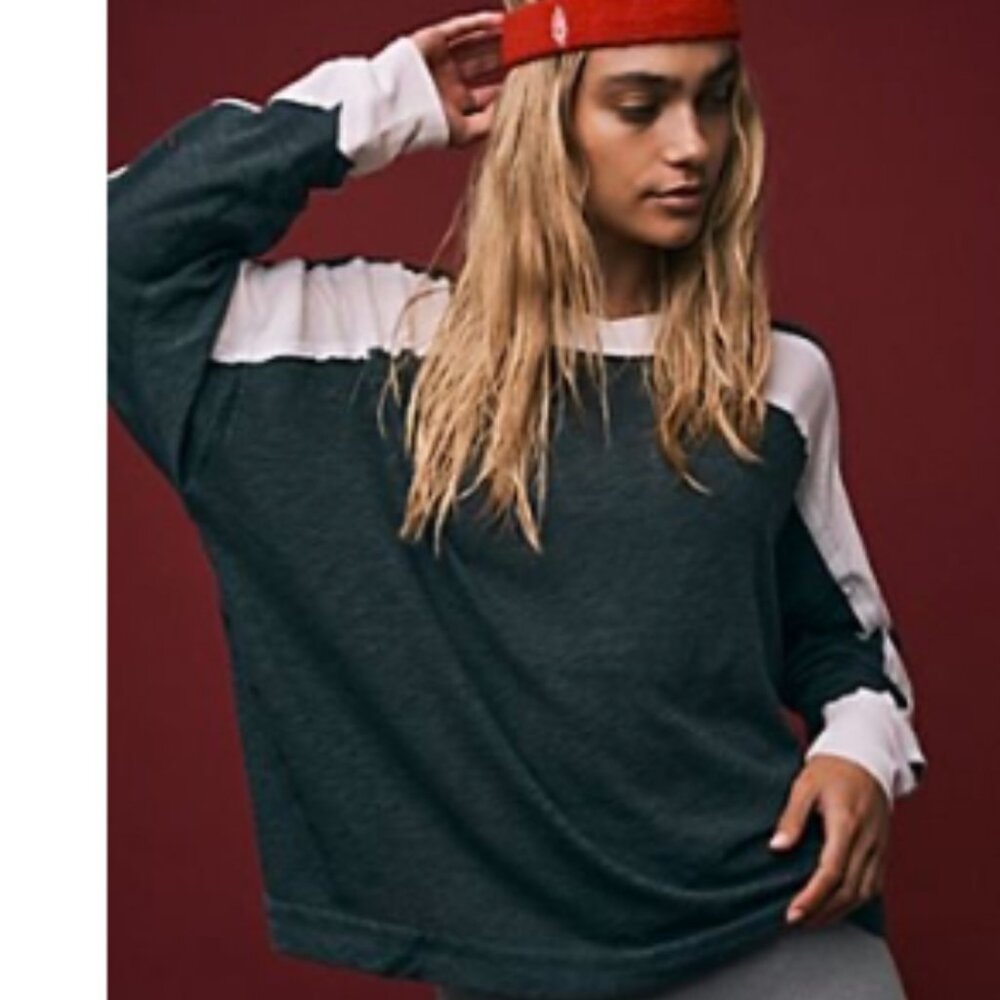 Free People All About It Long Sleeve Top in Grey / White